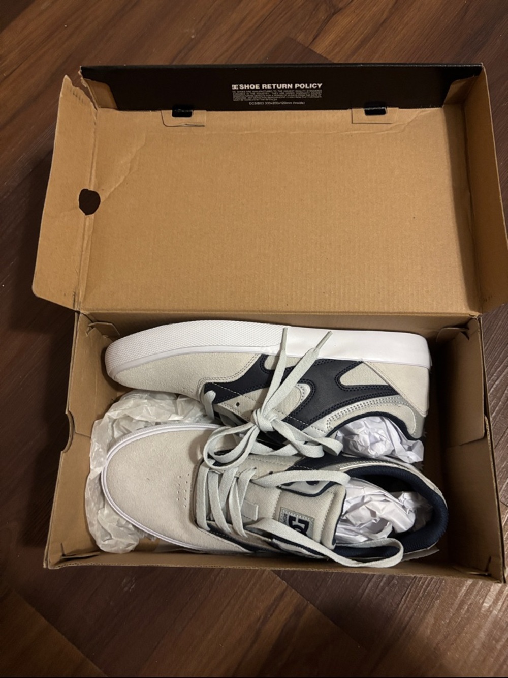 DC Men’s Kalis Low-Top Skate Sneakers in Light Gray and Dark Navy